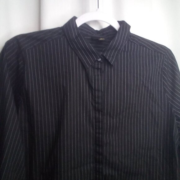 Worthington Blouse Shirt Women L Button Up 3/4 Sleeve Stripe Black White - Picture 14 of 16